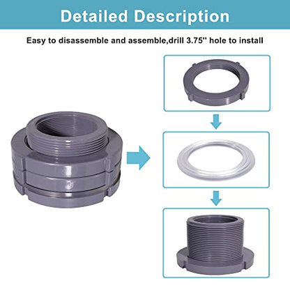 Ququyi 2.5 Inch PVC Bulkhead Water Tank Connector Adapter Fitting with Plugs Thru-Bulk Pipe Fitting for Rain Barrels, Aquariums, Ponds(Set of 1) - size: 2.5"-1pcs