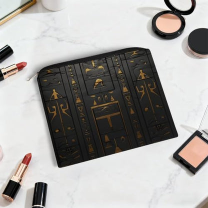 Egyptian Hieroglyphic Makeup Bag for Women, Cosmetic Pouch Travel Toiletry Organizer Bag 8.9"x6.5" Polyester - color: Egyptian Hieroglyphic