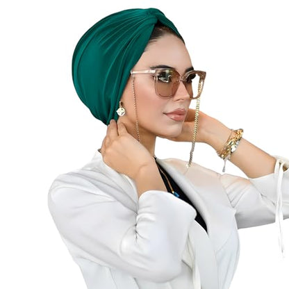 para life Knot Turbans for Women, Breathable Instant Turban|Standard Size Cotton|Pre-tied Scarf, Hijab Cap&Undercap - color: Emerald