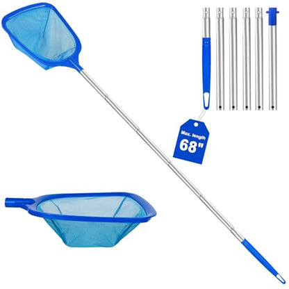 Pool Skimmer Net with Telescopic Pole – Fine Mesh for Leaves, Dust, Debris – Lightweight Safe-Edge Extendable 2.6–5.7 ft Aluminum Handle for Pools, Spas, Hot Tubs, Ponds & Garden Water - size: 6