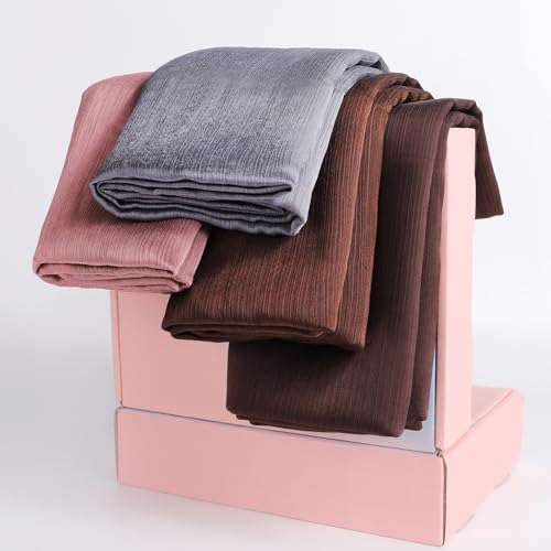 Febfim 4PCS Muslim Women Natural Wrinkle Long Satin Crepe Hijab Set Scarves Smooth Crinkle Ladies Shawl Wrap Set - color: Color 5
