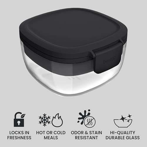 Bentgo Glass Salad Container - 7.6-Cup Salad Bowl with Airtight Lid, Leak-Proof Sauce Container, 4-Compartment Bento Tray & Reusable Fork - BPA-Free for Meal Prep, Office & More (Black Onyx) - color: Black Onyx