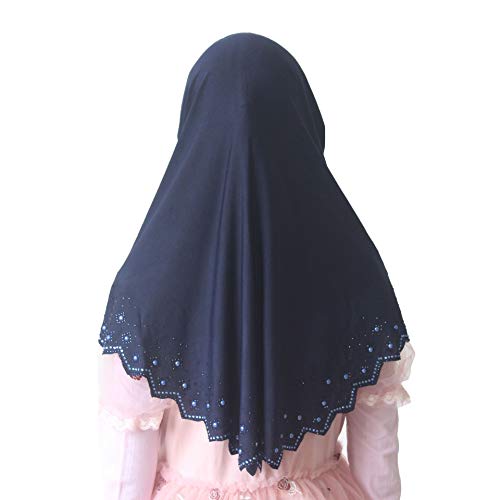 Girls Hijab with Rhinestones – Sparkly Non-Slip Amira Scarf for Kids, for Daily Prayer, School, Ramadan & Eid (Ages 4-12) - color: Navy Blue