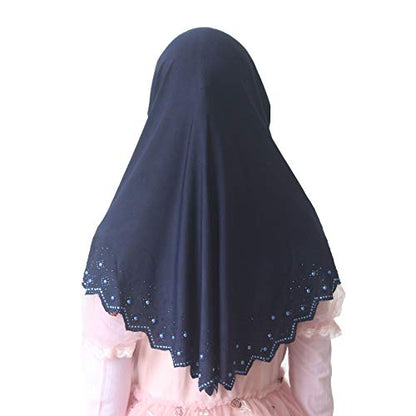 Girls Hijab with Rhinestones – Sparkly Non-Slip Amira Scarf for Kids, for Daily Prayer, School, Ramadan & Eid (Ages 4-12) - color: Navy Blue