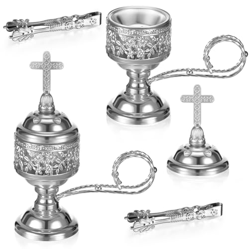 Zonon 2 Sets Incense Burner with Tong, Frankincense Charcoal Incense Stand Holder, Ideal for Yoga, Spa, Aromatherapy, Home and Christian Church Censer (Silver,Classic) - color: Silver, size: Classic