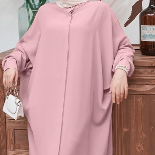 FYMNSI Abayas for Women Muslim Dress Modest Maxi Robe Abaya Kaftan Dresses Eid Prayer Clothes Arabian Islamic Dubai Outfit - color: Pink