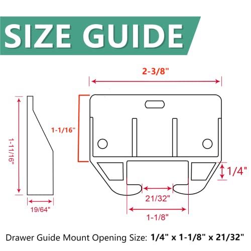 Litoexpe 20 Pieces White Plastic Drawer Guides with Screws, 58×41×29mm | Rear Drawer Replacement Guides Brackets, Smooth Glide Track, Includes Mounting Screws, for Dressers, Wardrobes - size: 58×41×29mm - 20 Pcs