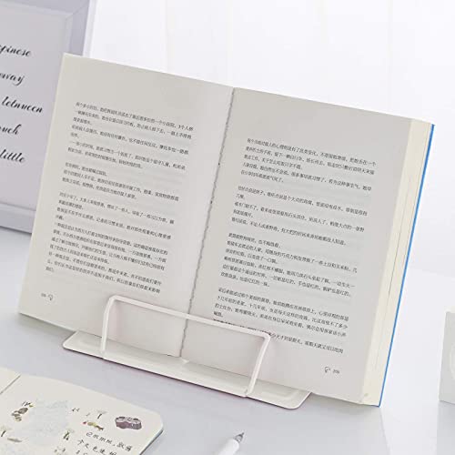 MSDADA Book Stand Metal Reading Rest Book Holder Adjustable Cookbook Documents Holder Portable Sturdy Bookstands for Recipes Textbooks Tablet Music Books with Page Clips Gifts for Girls (Milky White) - color: Milky White