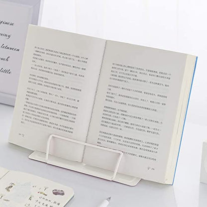 MSDADA Book Stand Metal Reading Rest Book Holder Adjustable Cookbook Documents Holder Portable Sturdy Bookstands for Recipes Textbooks Tablet Music Books with Page Clips Gifts for Girls (Milky White) - color: Milky White