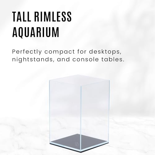 Ultum Nature Systems Ultra Clear Rimless Aquarium - Low Iron Glass Fish Tank with 45° Mitered Edges, 5mm-12mm Thick, Leveling Mat Included (16T, Tall, 1.6 Gallon) - size: [16T] - 1.6 Gal - 6.29 x 6.29 x 9.44 in