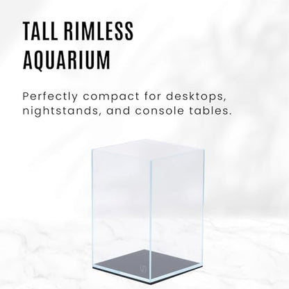 Ultum Nature Systems Ultra Clear Rimless Aquarium - Low Iron Glass Fish Tank with 45° Mitered Edges, 5mm-12mm Thick, Leveling Mat Included (16T, Tall, 1.6 Gallon) - size: [16T] - 1.6 Gal - 6.29 x 6.29 x 9.44 in