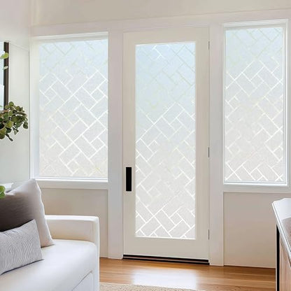 Window Privacy Film, Frosted Glass Static Cling with No-Adhesive Tile Shape Window Cover, Vinyl Stickers for Home Office Glass Sticker Decoration, 17.5 x 78.7 inches