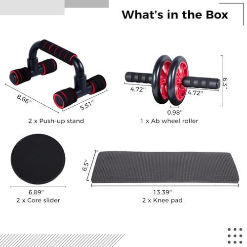 Complete 4-in-1 Ab Wheel Roller Kit with Push-Up, Knee Pads & Core Sliders - Home Workout Solution for Men and Women