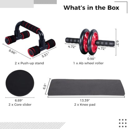 Complete 4-in-1 Ab Wheel Roller Kit with Push-Up, Knee Pads & Core Sliders - Home Workout Solution for Men and Women