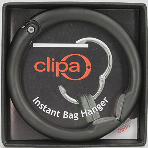 Clipa Bag Hangers The Ring that Opens into a Hook, Closes Automatically | Holds 33 lbs, Needs only 1/2" to Hang a Bag, Easy to Use with One Hand, in 9 available styles, 3 yr Warranty - color: Matte Black