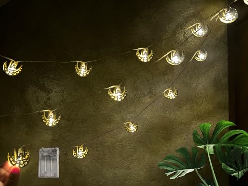 String Lights, Holiday Decor, Indoor Lights Fall Festive Decoration, LED Lights with Battery Pack Moon Star Lantern Ramadan Decor String Lights 2 Pcs Set (Moon Masjid_WW) - color: Moon Masjid_WW