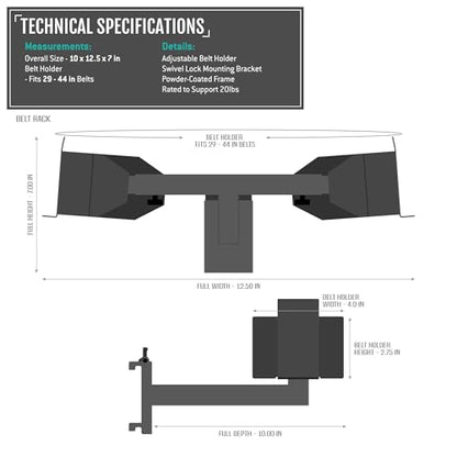 Savior Equipment Wall Rack System Tactical Belt Attachment Gear Wall Mount Display Rack Organizer Hanger, Adjustable Width, Heavy-Duty Steel Construction Hold Up to 20 lbs - color: Obisidian Black