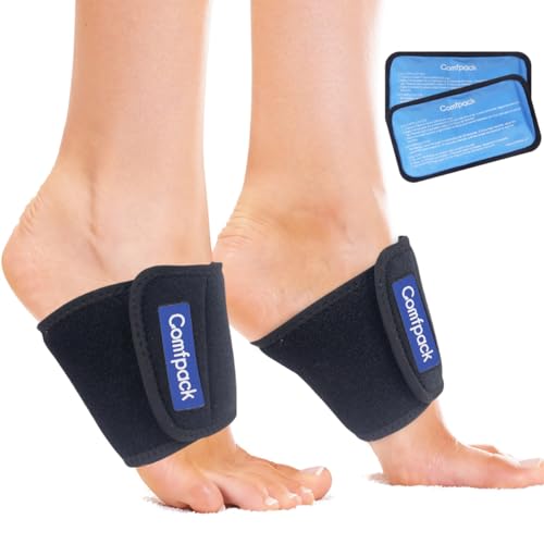 Comfpack Cold Therapy Wrap with 2 Packs for Pain Relief, Reusable Gel Ice Packs for Foot Plantar, Wrist, Ankle, Great for Sprains, Muscle Pain, Bruises, Injuries - size: Black, style: 2 Sleeves + 2 Gel Packs