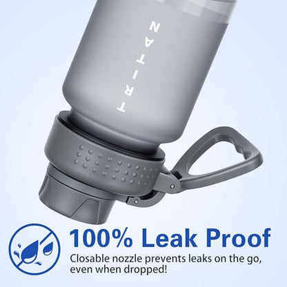 OLDLEY 32 oz Water Bottle with Handle, BPA-Free Tritan Reusable Sports Water Bottle with Leak-Proof Dust Lid, Wide Mouth, Cup Holder Friendly, Half Frosted Clear Bottle for Gym, Travel, Work,Gray - color: Gray