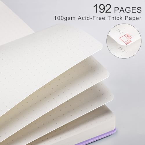 Dotted Journal for Women Men, 192 Pages A5 Notebook Journal, Hardcover Notebook with 100Gsm Thick Pages, Leather Note Book for Writing, Travel, Business, Office, Prayer 5.7 x 8.3, Light Purple - color: Light Purple, style: Dotted