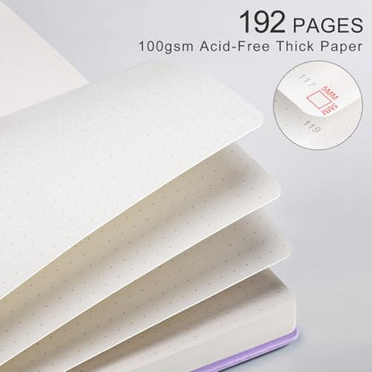 Dotted Journal for Women Men, 192 Pages A5 Notebook Journal, Hardcover Notebook with 100Gsm Thick Pages, Leather Note Book for Writing, Travel, Business, Office, Prayer 5.7 x 8.3, Light Purple - color: Light Purple, style: Dotted