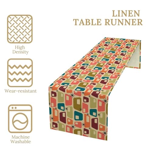 Mid Century Modern Table Runner,Abstract Aesthetic Geometric Mid Century Retro Modern Patterns Printed Linen Table Runner for Kitchen Dining Room Holiday 13x36 Inch - color: Mid Century-1, size: 13x36 Inch