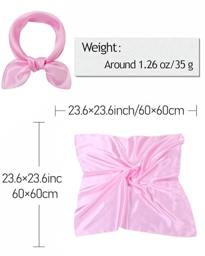 Saiusloa Solid Color Neck Scarf For Women Square Satin Head Scarves headband Bandanas 23.6× 23.6 inches - color: 8-pink
