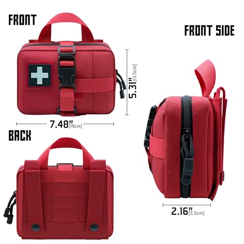 Upgrade Molle Rip Away Ifak Pouch, Tactical Small Belt First Aid Pouch Medical Utility EMT Pouch Only - color: Red