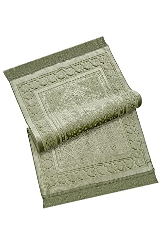 ihvan online, Soft Plush Lux Velvet Muslim Prayer Rug | Thick Janamaz | Sajadah | Soft Islamic Prayer Rug | Islamic Gifts | Prayer Carpet Mat, Elegant, Color: Green - color: Green