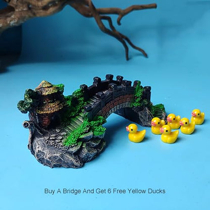 Aquarium Ornament Resin Arch Bridge Pavilion Tree Landscaping Rocks Poly Resin Bridge Faux Rocks Fish Tank Ornaments(13x6x5 cm/5.1x2.4x2 in)