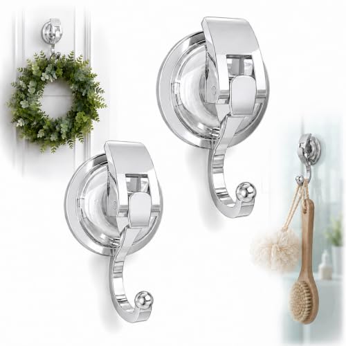 Heavy Duty Vacuum Suction Cup Hooks, Silver Plated Polished Super Suction for Kitchen Bathroom, 2 Pack - color: Silver