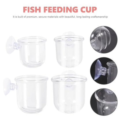 Kichvoe 4pcs Acrylic Feeding Cups Fish Tank Feeder with Suction Cups Water Grass Container Bait Feeding for Aquarium Shrimp and Fish Use