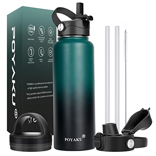 Water Bottle Insulated 32oz 40oz 64oz 128oz Straw Lid Spout Lid & 3 Lids, Leak Proof, Vacuum Insulated,Stainless Steel Water Bottle Wide Mouth for Sports, Gym or Office - color: Indigo Crush, size: 40 Ounces