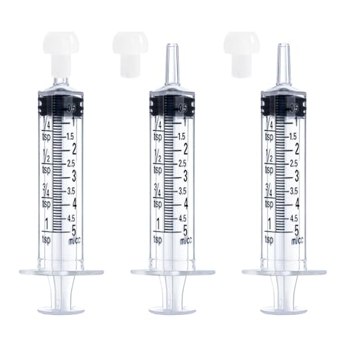 5mL Syringe for Liquid, Food, Oral, Scientific Labs, Measurement, Dispensing, Press-In Adapter, Craft, Big Tip with Cap- 3 Pack 5ml Syringes with tsp & mL Measurement - style: 5 ml-tsp