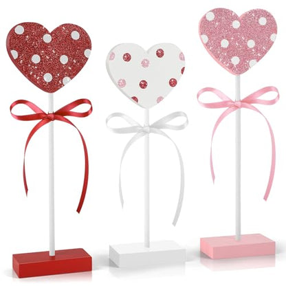 3 Pieces Valentine's Day Table Decorations Wooden Heart Set,Rustic Valentine's Day Tiered Tray Decor for Home Tables (Dot) - style: Dot