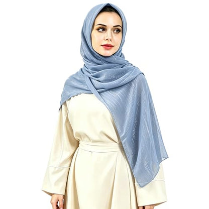 Women Hijab Chiffon Head Scarf Lightweight Shimmer Scarves Crepe Wedding Shawls and Wraps for Evening Dresses Shiny - color: Blue 17#