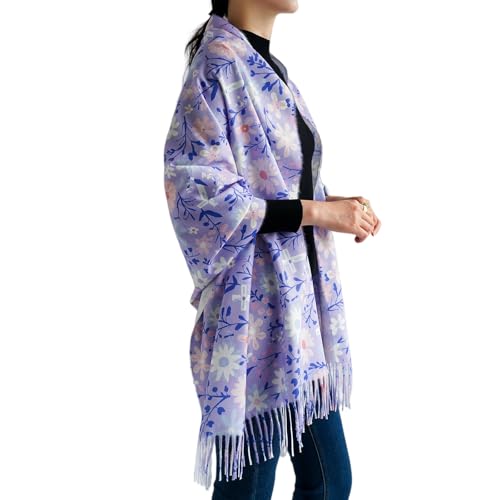 Prayer Shawls for Women Christian Floral Blanket Scarf with Cross,Wrap Scarf for Teacher Mother Church Gifts - color: Purple