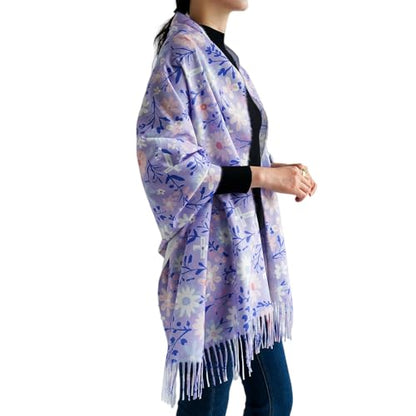 Prayer Shawls for Women Christian Floral Blanket Scarf with Cross,Wrap Scarf for Teacher Mother Church Gifts - color: Purple