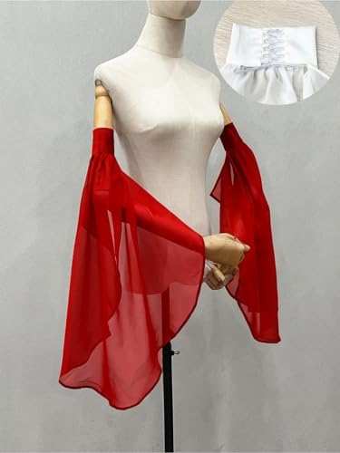 Detachable Sleeves for Wedding Dresses Chiffon Bell Sleeve Arm Covers Victorian Gothic Bridal Gown Accessories - color: Red