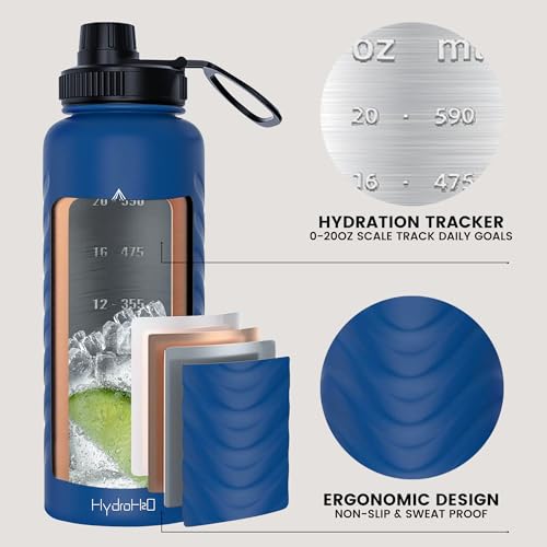 32oz Stainless Steel Insulated Water Bottle, 48H Ice Cold & 24H Hot, Leak-Proof Wide Mouth Lids (Straw & Spout), BPA-Free Bottles, Mens Water Bottle for Gym, Hiking, Travel - Blue - color: Blue, size: 32 Ounces