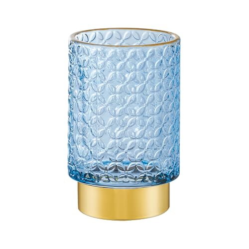 Makeup Brush Holder Organizer,Toothbrush Holders,Desk Pen Pencil Holder,Multifunctional Vintage Glass Brush Cup（A44-3-US） - color: Blue