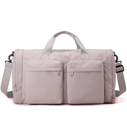 ZUEVI Gym Duffel Bag for Men Women with Shoe and Wet Compartment Lightweight Foldable Carry On Sports Travel Bag for Training Yoga Weekender(Light Pink) - color: Light Pink