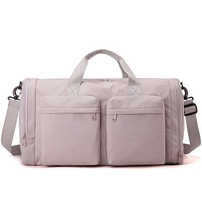 ZUEVI Gym Duffel Bag for Men Women with Shoe and Wet Compartment Lightweight Foldable Carry On Sports Travel Bag for Training Yoga Weekender(Light Pink) - color: Light Pink