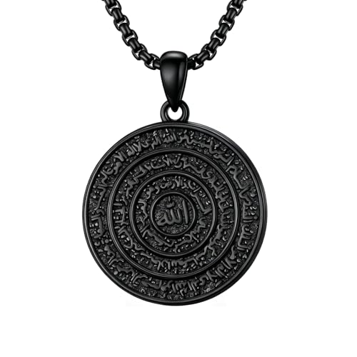 PELOVNY Allah Necklace for Men Women 925 Sterling Silver Islam Allah Pendant Chain Islamic Muslim Religious Jewelry Gifts - color: Allah-02-Black