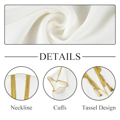 Muslim Men Thobe Thick Golden Tassel Muslim Prayer Cardigan Eid Open Abaya - color: White, size: Medium