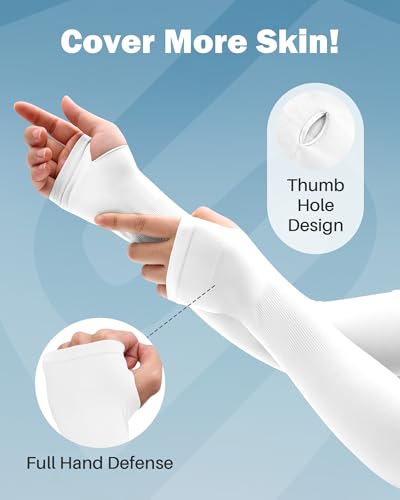 Arm Sleeves for Men Women UV Sun Protection Compression Arm Warmer Tattoo Cover Up, Sports Golf Cooling Sleeves - color: 3 Pairs_white