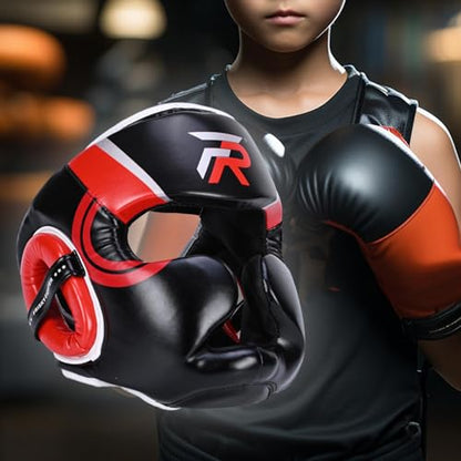 Boxing Headgear Face Cover Forehead and Ear Protection Full Face Protection for Sparring Karate Taekwondo Training Men Women - color: Red M