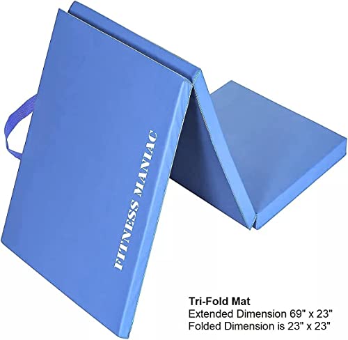 FITNESS MANIAC Black Folding Mat Panel Aerobics Exercise Tumbling Gym Easy Storage Gymnastics Mat Tri-Fold Mats Gym Pad Exercise Pading Ab Foldable Mats - color: Black