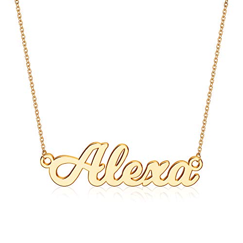 Ursteel Custom Name Necklace Personalized, 14K Gold Plated Personalized Name Necklace Dainty Name Plate Necklace Jewelry Personalized Gifts for Women - style: Alexa