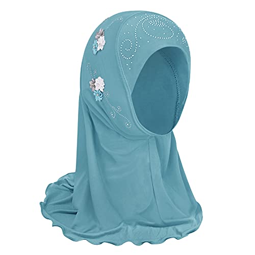 Clobeau Muslim Girls Hijab Scarfs Head Wrap Scarf for Girls Age 2-4 - color: Cyan